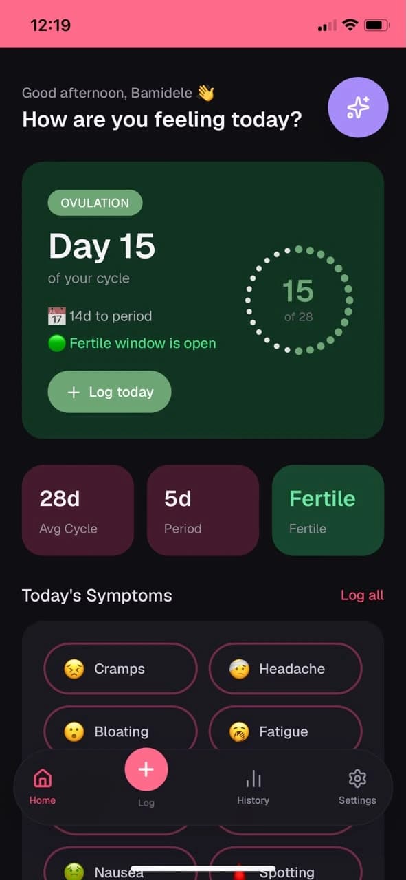 Luna menstrual cycle tracking app